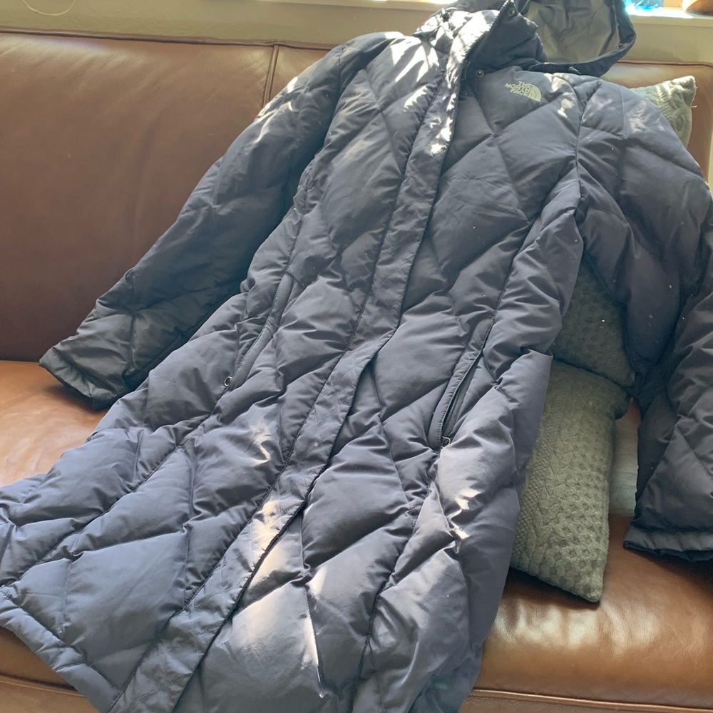 Fun, long, warm, purple winter coat from north face!